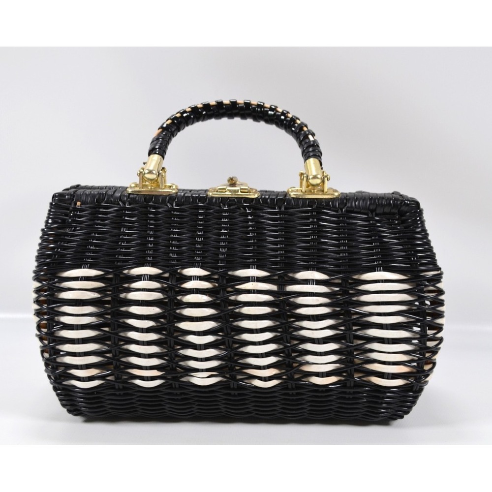 Vintage Le Jule Woven Vinyl Purse 1960's Black & White Weaves Kentucky Derby